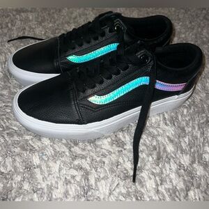 Vans Old Skool Black Leather Holo Stripe Sneaker